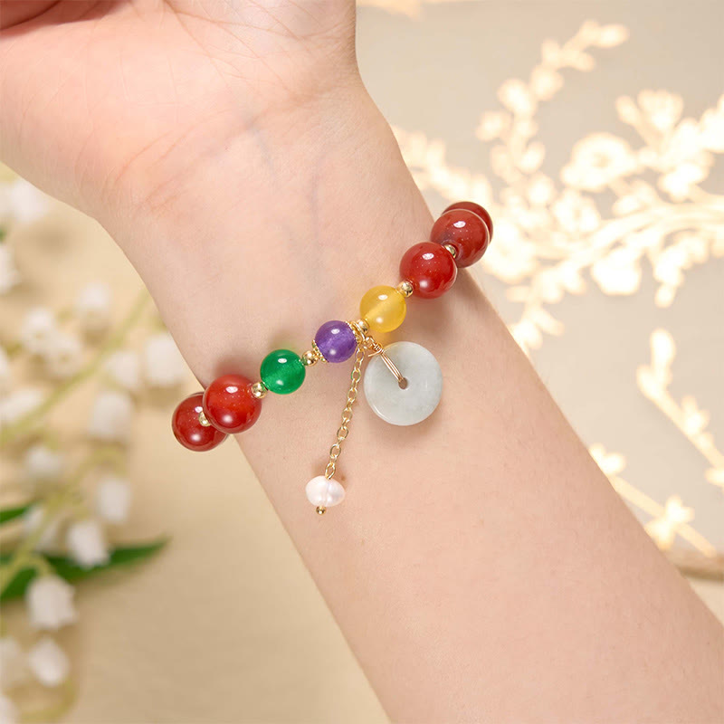 Buddha Stones Jade Red Agat Peace Buckle Charm Confidence