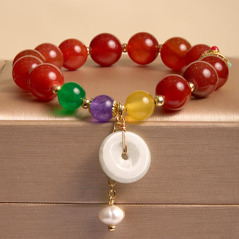 Buddha Stones Jade Red Agat Peace Buckle Charm Confidence