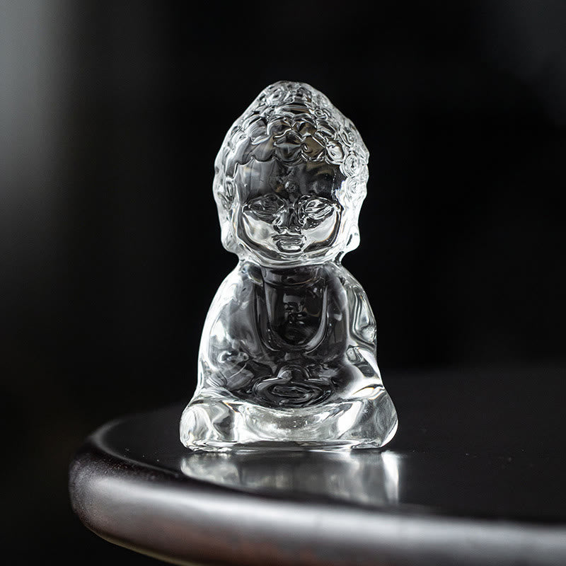 Buddha Stones Mini Tathagata Budda Liuli Serenity Dekoracja biurka - Przezroczysty Budda 5,3*4*8,5 cm - image 9