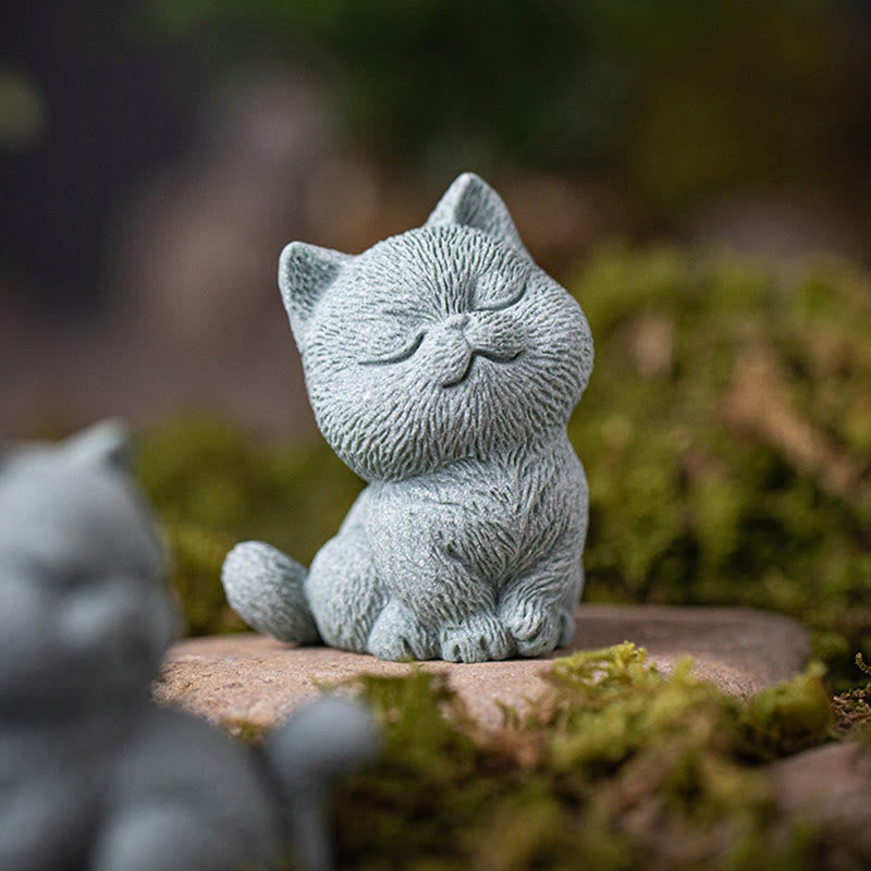 Buddha Stones Mały Kot Dom Herbata Figurka Zwierzę Dekoracja Biurka - Zamknij oczy kota 5,6*5*7,2 cm - image 1