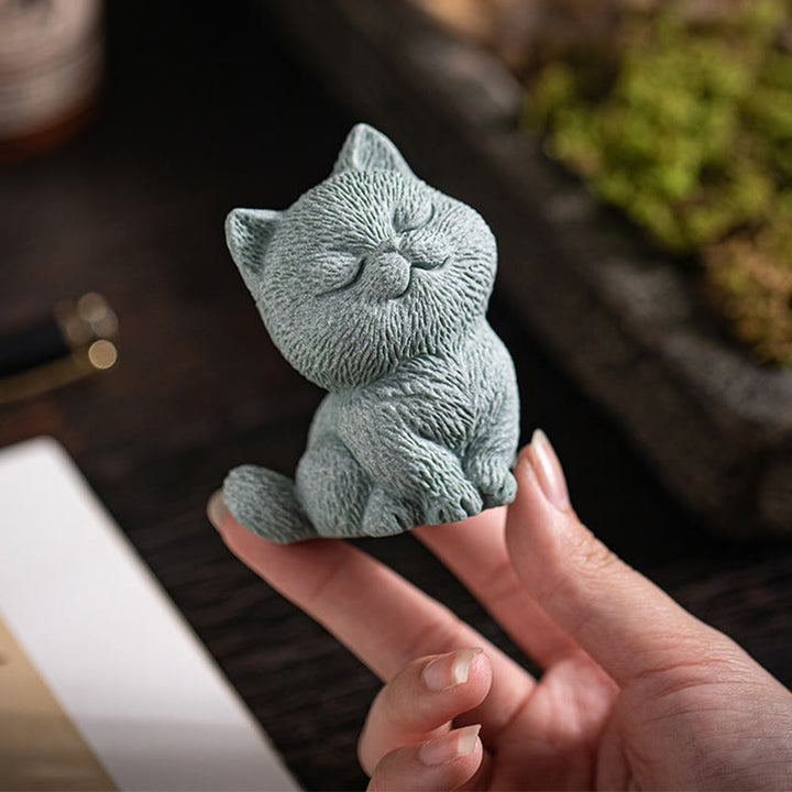 Buddha Stones Mały Kot Dom Herbata Figurka Zwierzę Dekoracja Biurka - image 5