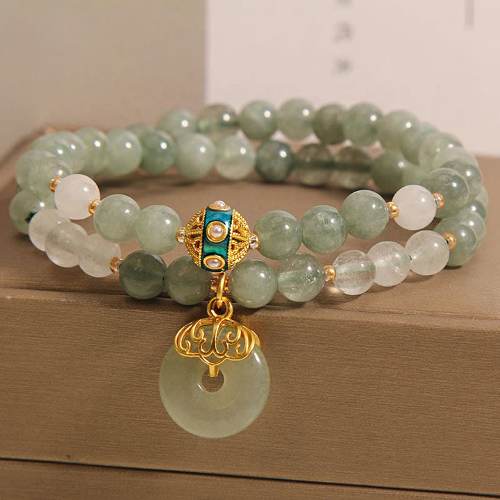 Buddha Stones Bransoletka z klamrą Zawieszka klamry pokoju Szczęście Podwójne owinięcie z zielonego awenturynu