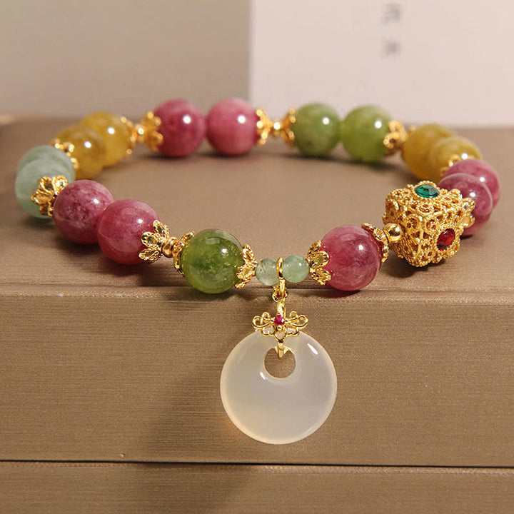 Buddha Stones Kolorowy Turmalin Pokoju Klamra Charm Bransoletka Mądrości
