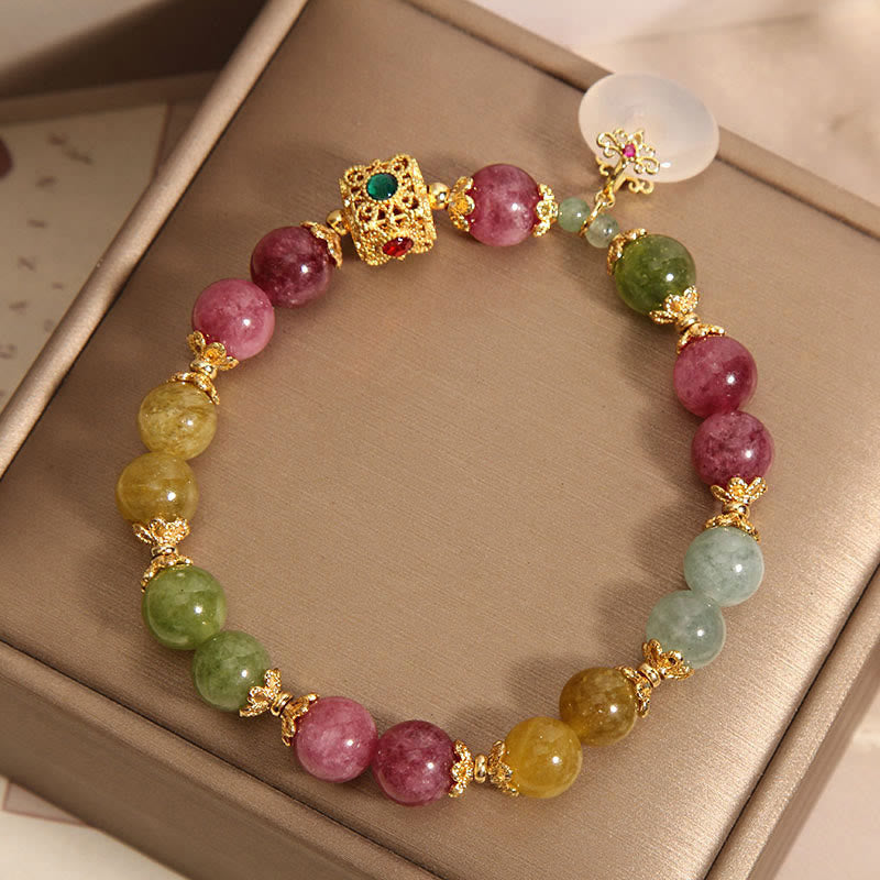 Buddha Stones Kolorowy Turmalin Pokoju Klamra Charm Bransoletka Mądrości