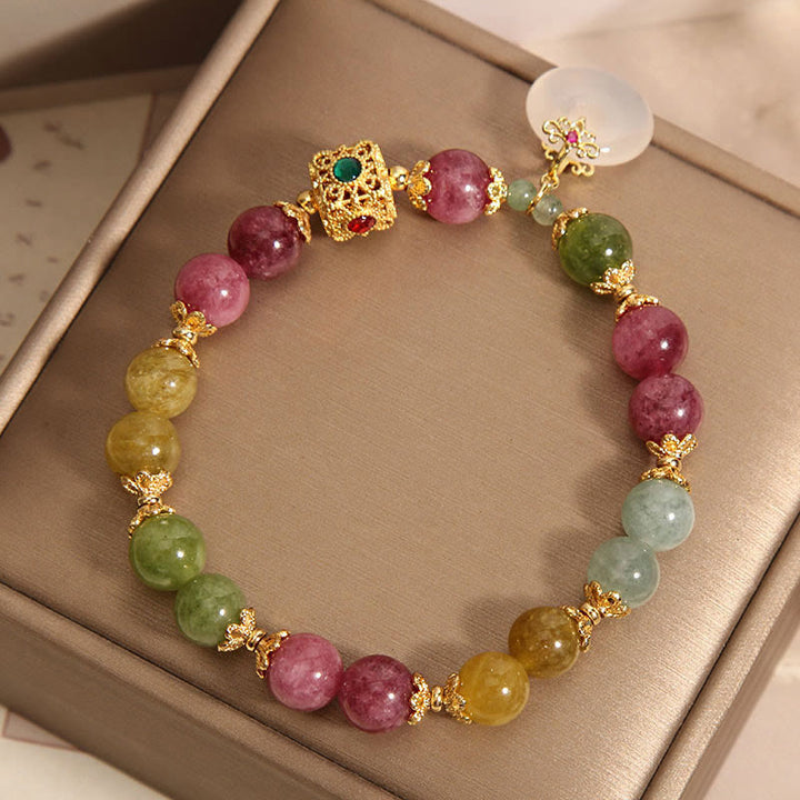 Buddha Stones Kolorowy Turmalin Pokoju Klamra Charm Bransoletka Mądrości