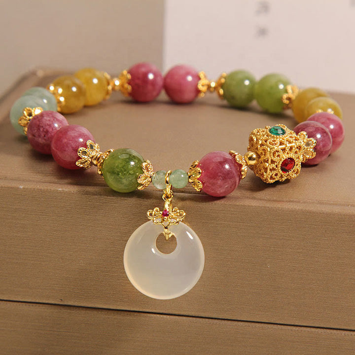 Buddha Stones Kolorowy Turmalin Pokoju Klamra Charm Bransoletka Mądrości