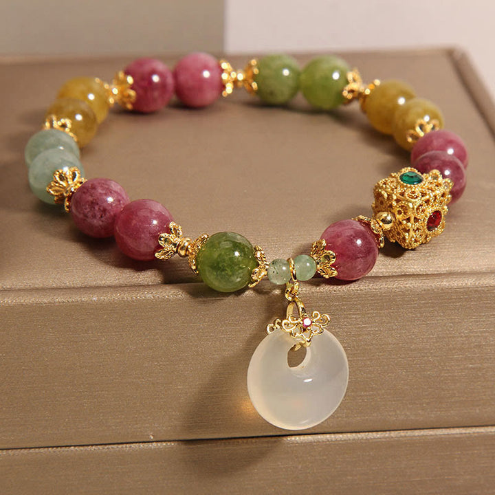 Buddha Stones Kolorowy Turmalin Pokoju Klamra Charm Bransoletka Mądrości