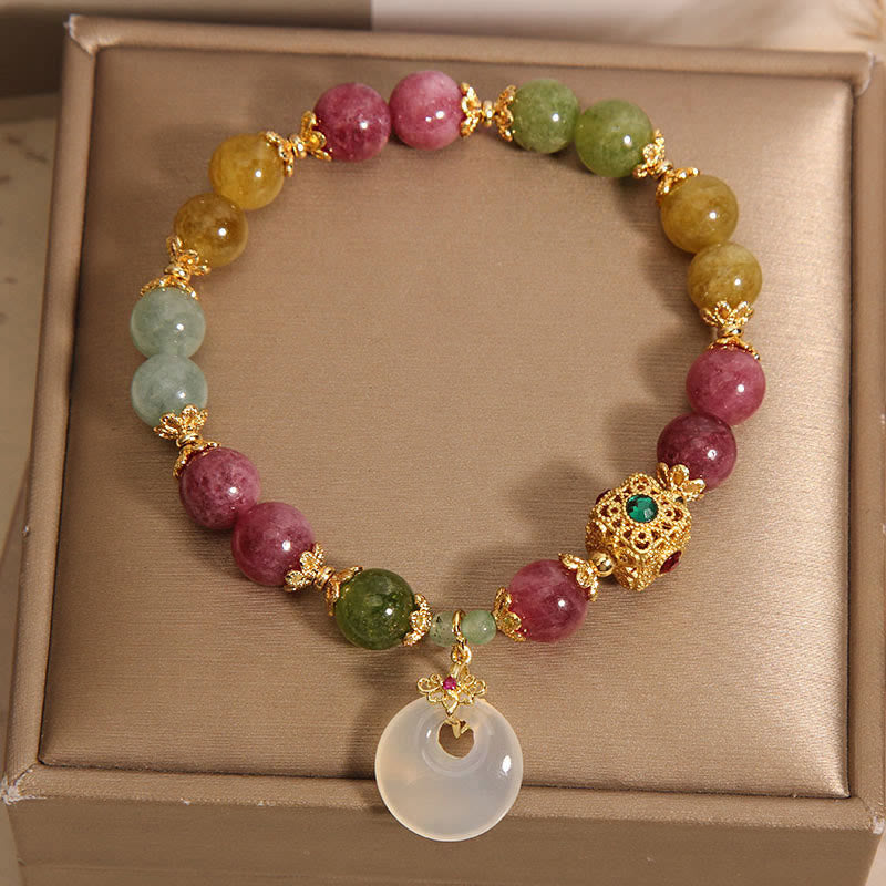 Buddha Stones Kolorowy Turmalin Pokoju Klamra Charm Bransoletka Mądrości