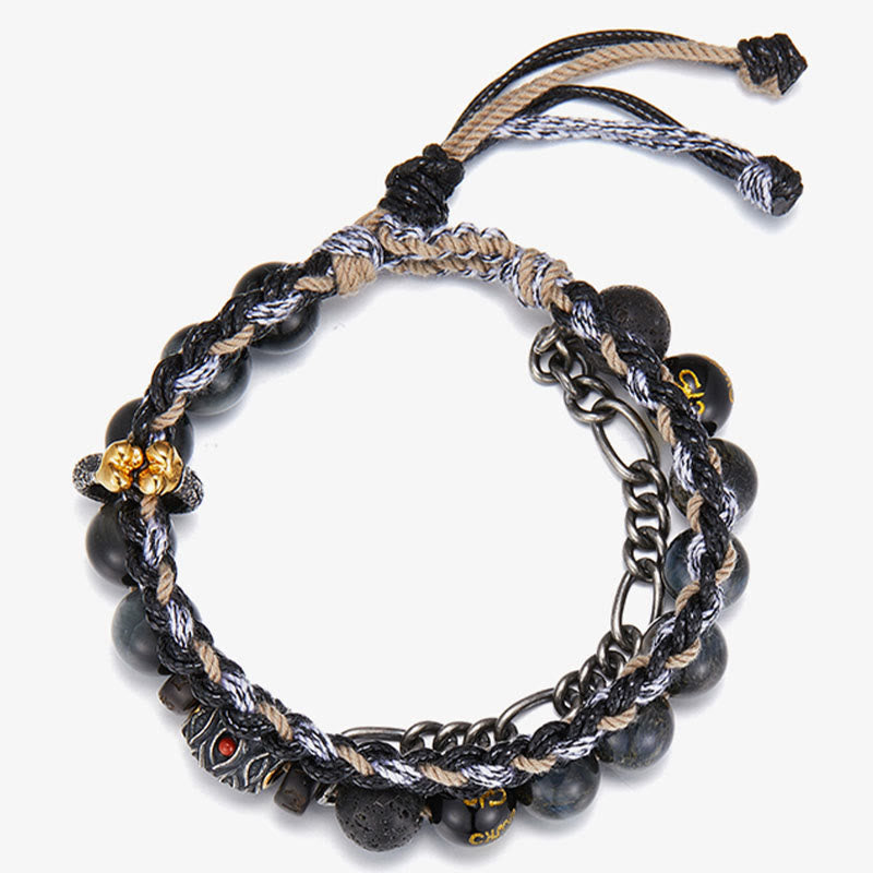 Buddha Stones 925 Srebro Sterlingowe Kamień Lawowy Oko Orła Kamień Szczęśliwe Koraliki Ręcznie Robiona Bransoletka Uzdrawiająca - image 14