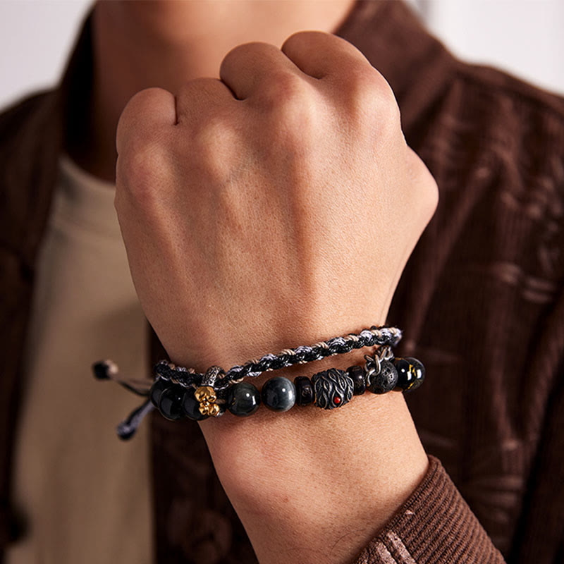 Buddha Stones 925 Srebro Sterlingowe Kamień Lawowy Oko Orła Kamień Szczęśliwe Koraliki Ręcznie Robiona Bransoletka Uzdrawiająca - image 4