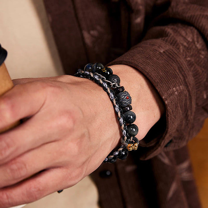 Buddha Stones 925 Srebro Sterlingowe Kamień Lawowy Oko Orła Kamień Szczęśliwe Koraliki Ręcznie Robiona Bransoletka Uzdrawiająca - image 12