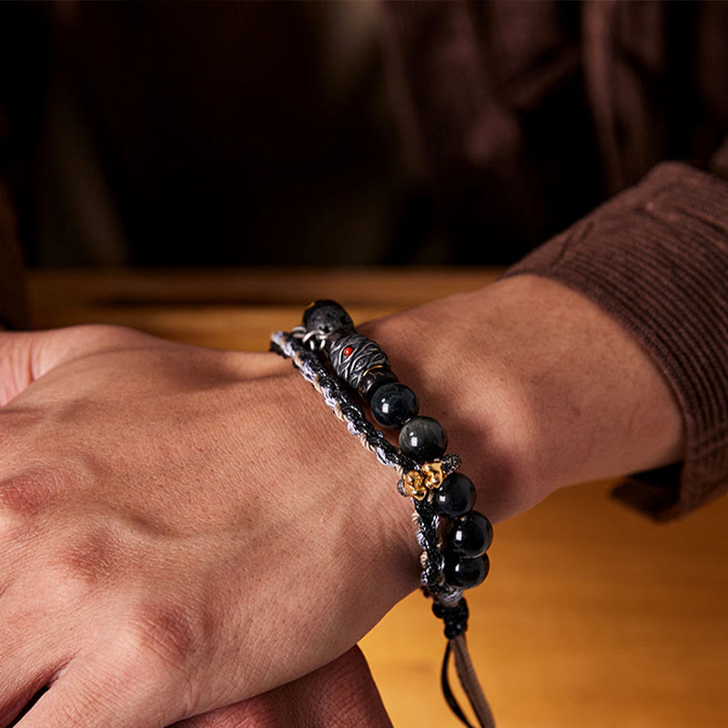 Buddha Stones 925 Srebro Sterlingowe Kamień Lawowy Oko Orła Kamień Szczęśliwe Koraliki Ręcznie Robiona Bransoletka Uzdrawiająca - image 11