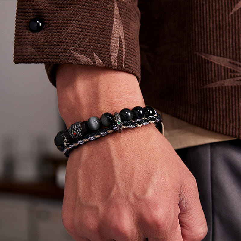 Buddha Stones 925 Srebro Sterlingowe Kamień Lawowy Oko Orła Kamień Szczęśliwe Koraliki Ręcznie Robiona Bransoletka Uzdrawiająca - image 10