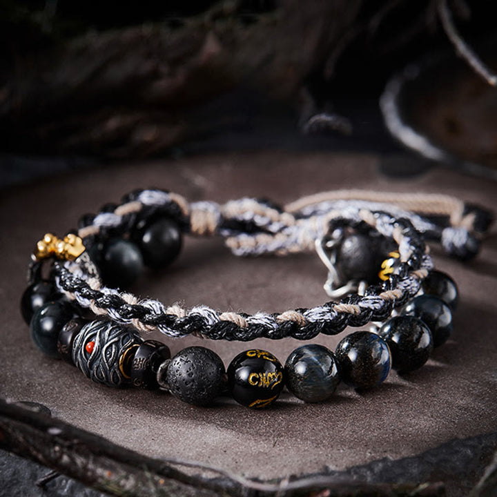 Buddha Stones 925 Srebro Sterlingowe Kamień Lawowy Oko Orła Kamień Szczęśliwe Koraliki Ręcznie Robiona Bransoletka Uzdrawiająca - 19 cm pasuje na nadgarstek o obwodzie 17 cm - image 0