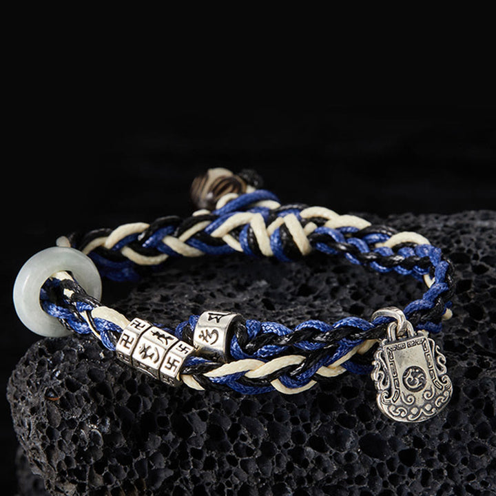 Buddha Stones 925 Srebro Sterlingowe Om Mani Padme Hum Swastyka Ręcznie Robiona Bransoletka Ochronna