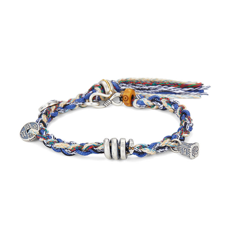 Buddha Stones 925 Srebro Sterling Monety Wagi Charm Ręcznie Robiona Bransoletka Błogosławieństwa