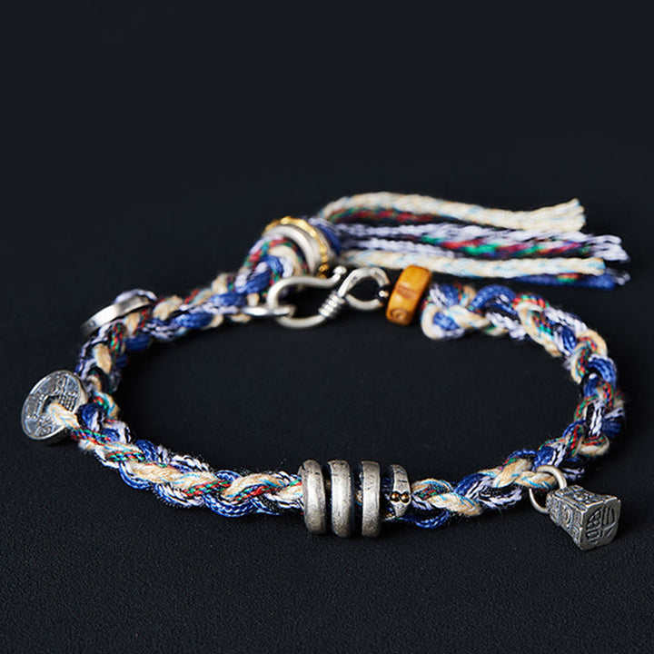 Buddha Stones 925 Srebro Sterling Monety Wagi Charm Ręcznie Robiona Bransoletka Błogosławieństwa