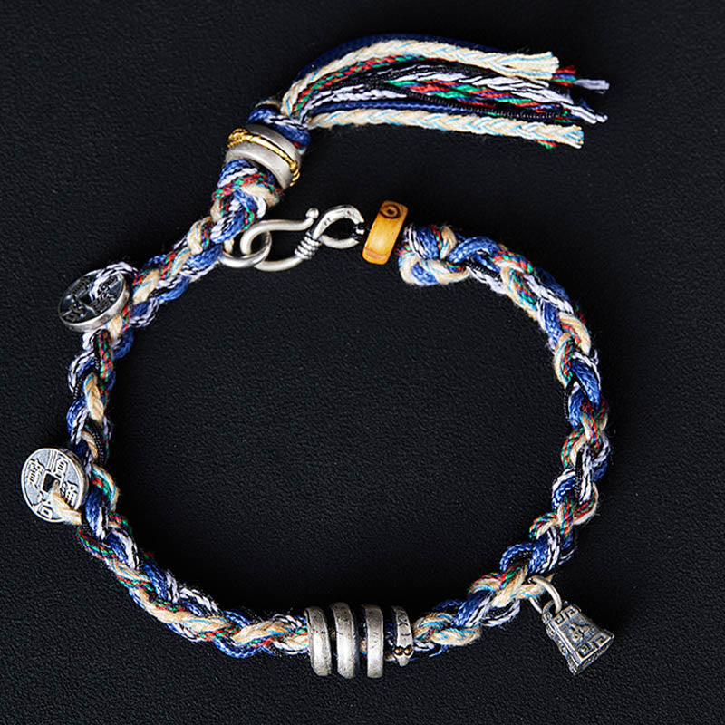 Buddha Stones 925 Srebro Sterling Monety Wagi Charm Ręcznie Robiona Bransoletka Błogosławieństwa