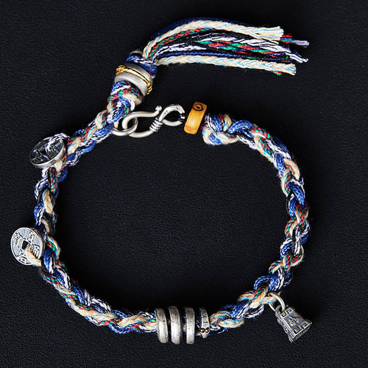 Buddha Stones 925 Srebro Sterling Monety Wagi Charm Ręcznie Robiona Bransoletka Błogosławieństwa