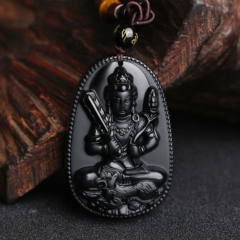 Buddha Stones Chiński Zodiak Natal Budda Naturalny Czarny Obsydian Oczyszczający Naszyjnik Wisiorek