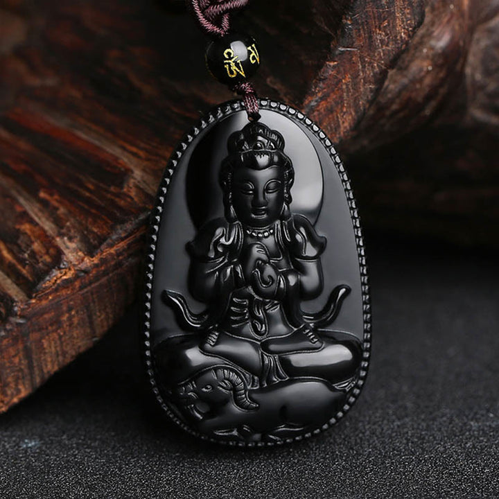 Buddha Stones Chiński Zodiak Natal Budda Naturalny Czarny Obsydian Oczyszczający Naszyjnik Wisiorek