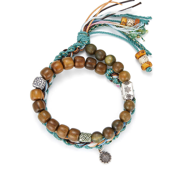 Buddha Stones 925 Srebro Sterlingowe Zielone Drzewo Sandałowe Bodhi Seed Ręcznie Robiona Pozytywna Bransoletka
