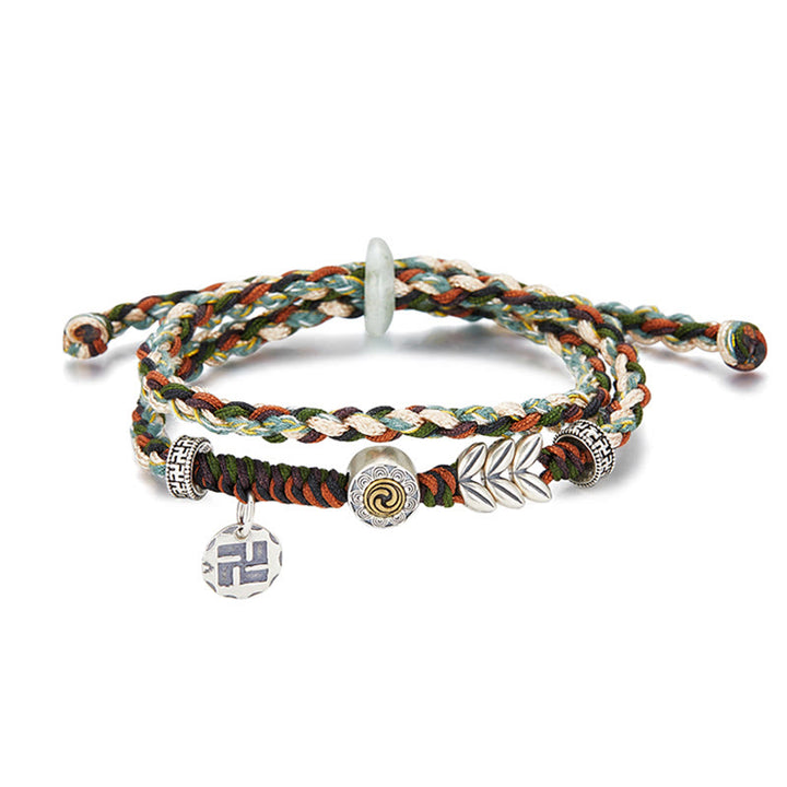 Buddha Stones 925 Srebro Sterling Swastyka Wzór Pszenicy Ręcznie Robiona Bransoletka Szczęścia