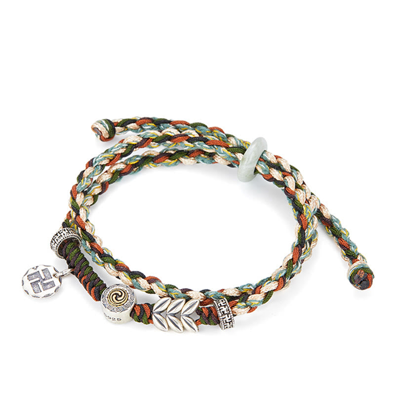 Buddha Stones 925 Srebro Sterling Swastyka Wzór Pszenicy Ręcznie Robiona Bransoletka Szczęścia