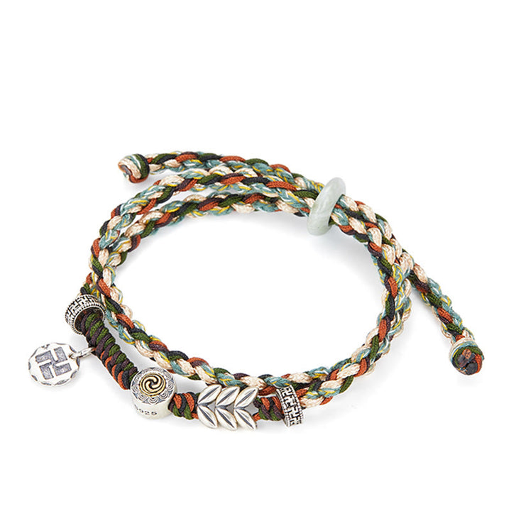 Buddha Stones 925 Srebro Sterling Swastyka Wzór Pszenicy Ręcznie Robiona Bransoletka Szczęścia
