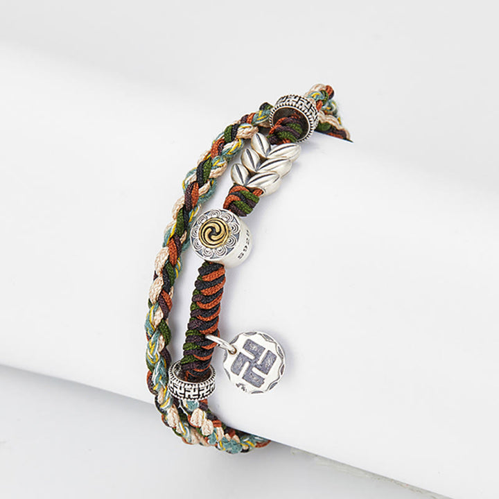 Buddha Stones 925 Srebro Sterling Swastyka Wzór Pszenicy Ręcznie Robiona Bransoletka Szczęścia