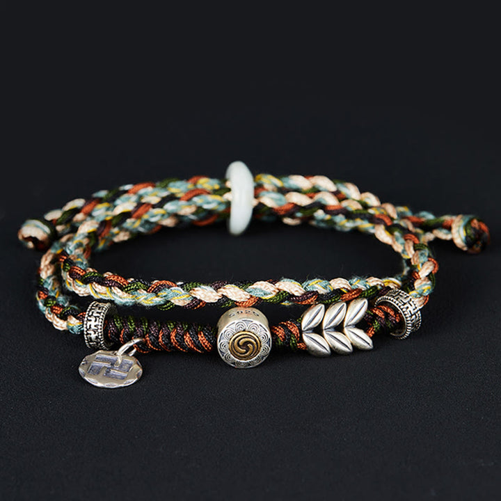 Buddha Stones 925 Srebro Sterling Swastyka Wzór Pszenicy Ręcznie Robiona Bransoletka Szczęścia