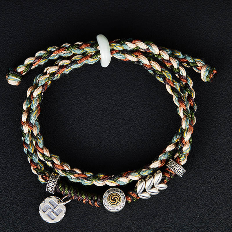 Buddha Stones 925 Srebro Sterling Swastyka Wzór Pszenicy Ręcznie Robiona Bransoletka Szczęścia