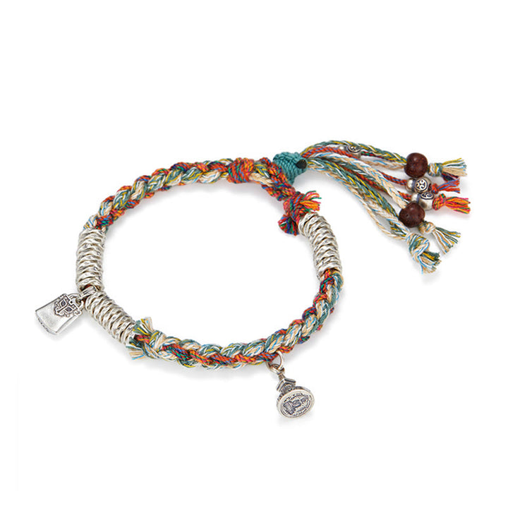 Bransoletka ochronna Buddha Stones 925 Sterling Silver, ręcznie robiona, wielopasmowa