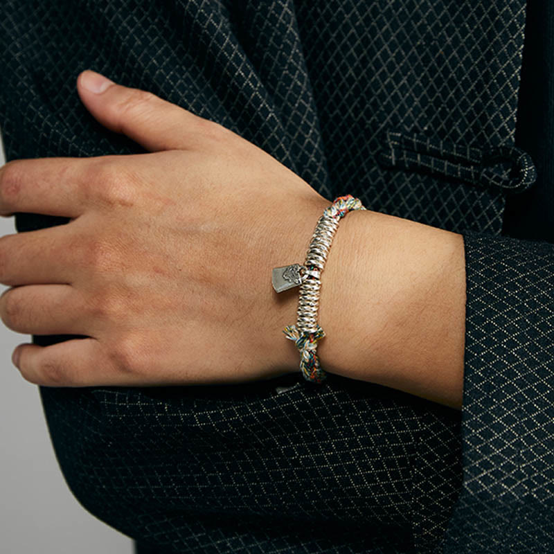 Bransoletka ochronna Buddha Stones 925 Sterling Silver, ręcznie robiona, wielopasmowa