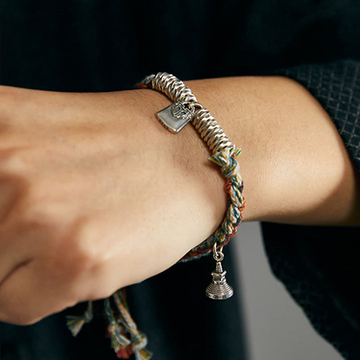 Bransoletka ochronna Buddha Stones 925 Sterling Silver, ręcznie robiona, wielopasmowa