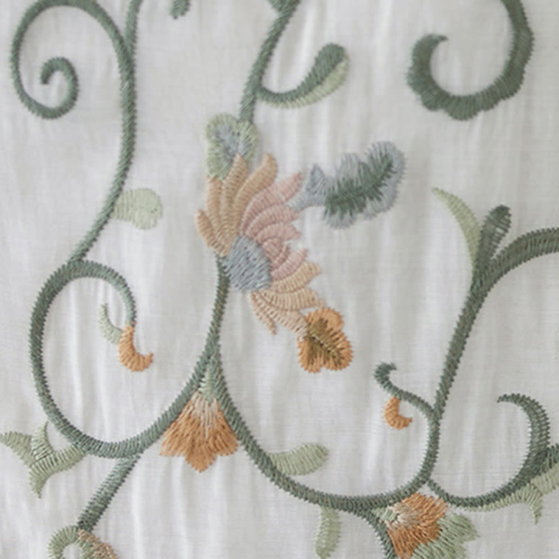 Buddha Stones 2 szt. Kwiatowy haft Krótki rękaw Koszulka T-shirt Szerokie nogawki Spodnie Zestaw - image 18