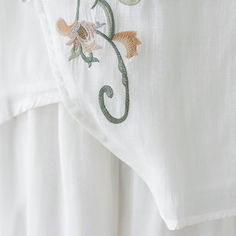 Buddha Stones 2 szt. Kwiatowy haft Krótki rękaw Koszulka T-shirt Szerokie nogawki Spodnie Zestaw - image 19