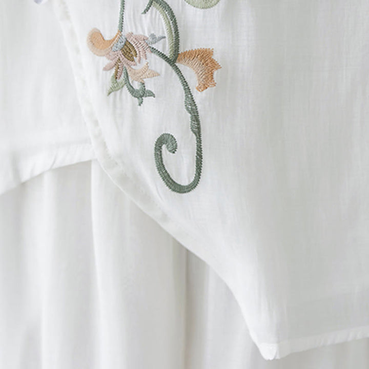 Buddha Stones 2 szt. Kwiatowy haft Krótki rękaw Koszulka T-shirt Szerokie nogawki Spodnie Zestaw - image 19