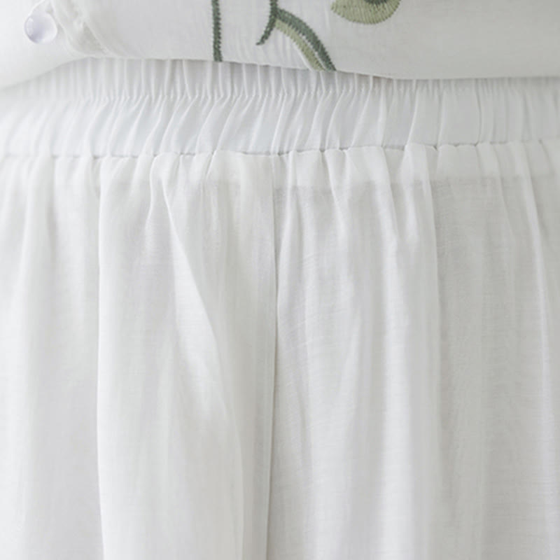 Buddha Stones 2 szt. Kwiatowy haft Krótki rękaw Koszulka T-shirt Szerokie nogawki Spodnie Zestaw - image 23