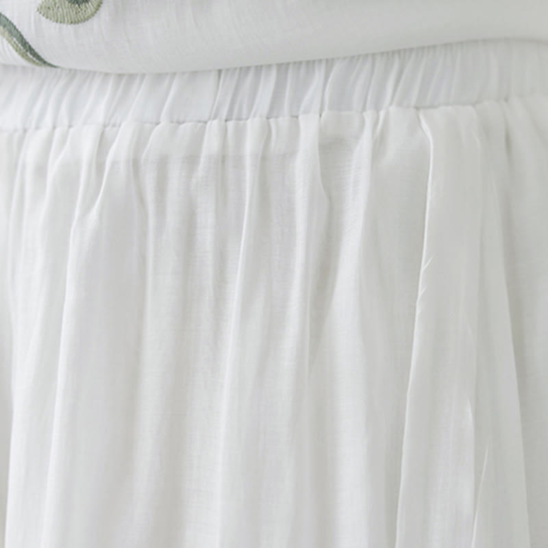 Buddha Stones 2 szt. Kwiatowy haft Krótki rękaw Koszulka T-shirt Szerokie nogawki Spodnie Zestaw - image 25