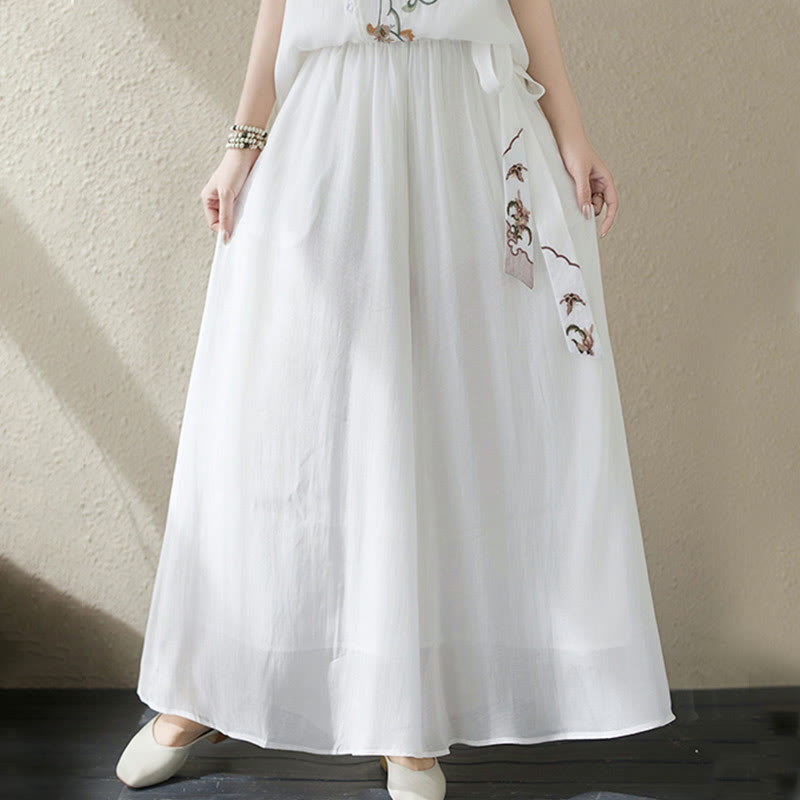 Buddha Stones 2 szt. Kwiatowy haft Krótki rękaw Koszulka T-shirt Szerokie nogawki Spodnie Zestaw - image 22