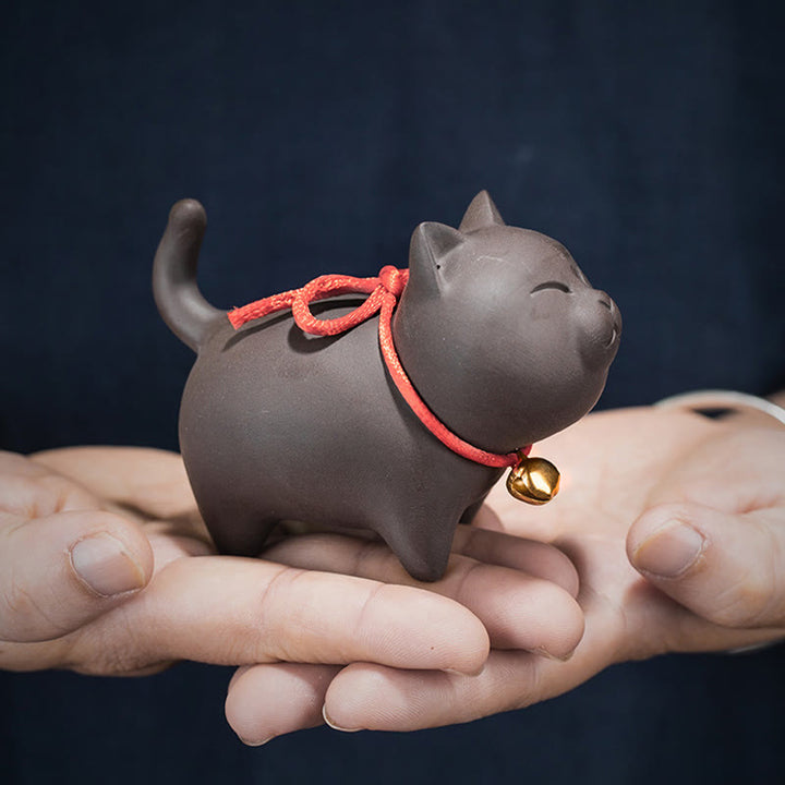 Buddha Stones Miniaturowe Piękne Koty Herbata Zwierzę Fioletowa Glina Figurka Dekoracja Biurka - image 3