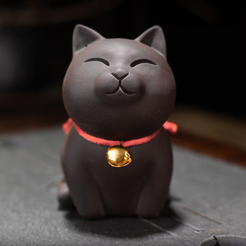 Buddha Stones Miniaturowe Piękne Koty Herbata Zwierzę Fioletowa Glina Figurka Dekoracja Biurka - image 4