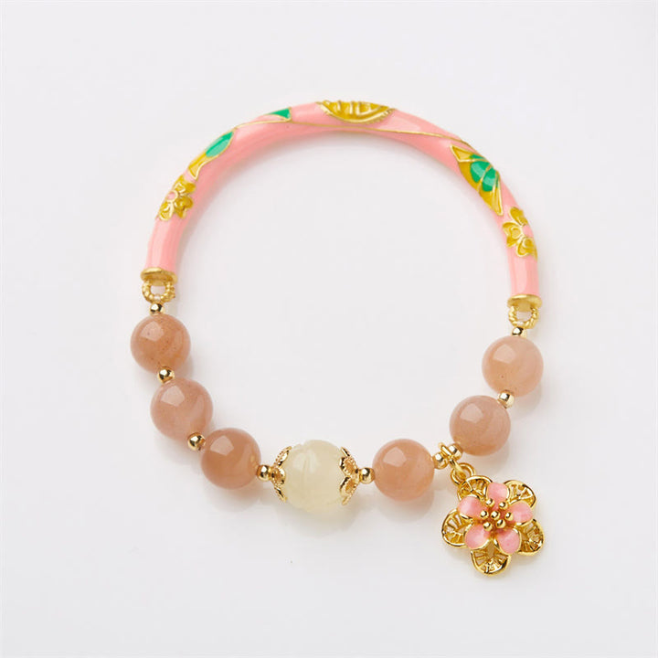 Buddha Stones Naturalny Kamień Słoneczny Złoty Jedwabny Jadeit Kwiat Charm Bransoletka Bogactwo Bangle