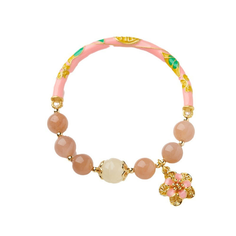 Buddha Stones Naturalny Kamień Słoneczny Złoty Jedwabny Jadeit Kwiat Charm Bransoletka Bogactwo Bangle