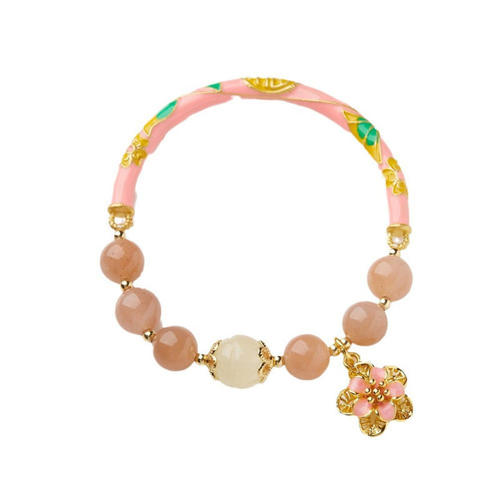 Buddha Stones Naturalny Kamień Słoneczny Złoty Jedwabny Jadeit Kwiat Charm Bransoletka Bogactwo Bangle
