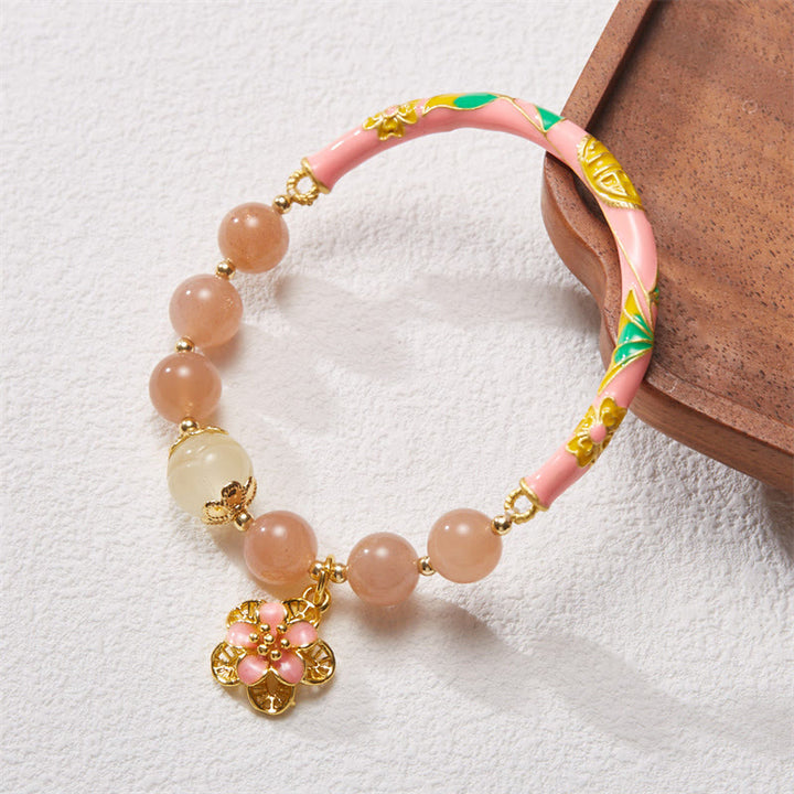 Buddha Stones Naturalny Kamień Słoneczny Złoty Jedwabny Jadeit Kwiat Charm Bransoletka Bogactwo Bangle