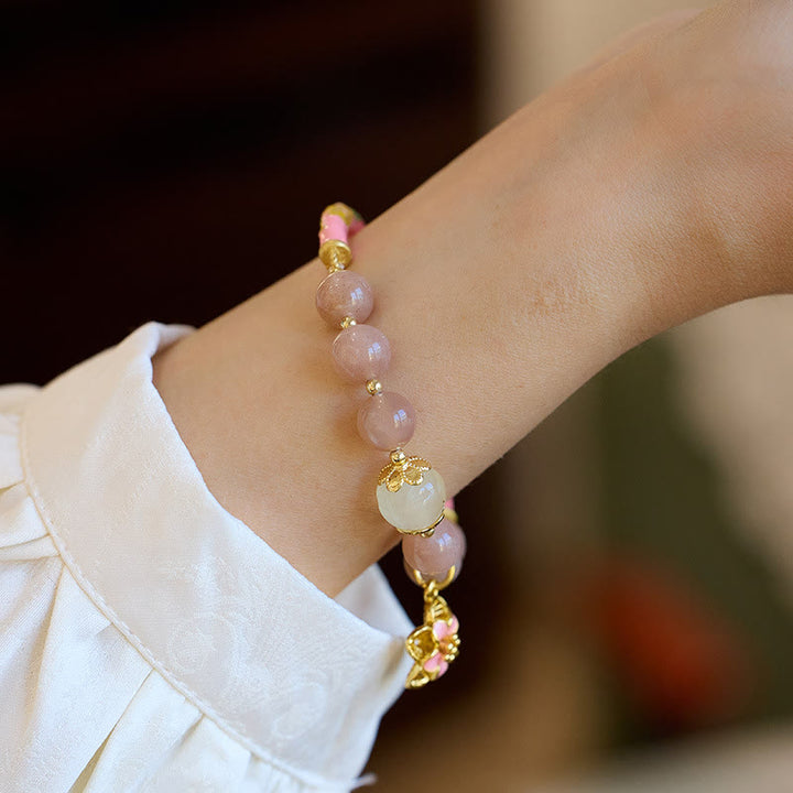 Buddha Stones Naturalny Kamień Słoneczny Złoty Jedwabny Jadeit Kwiat Charm Bransoletka Bogactwo Bangle