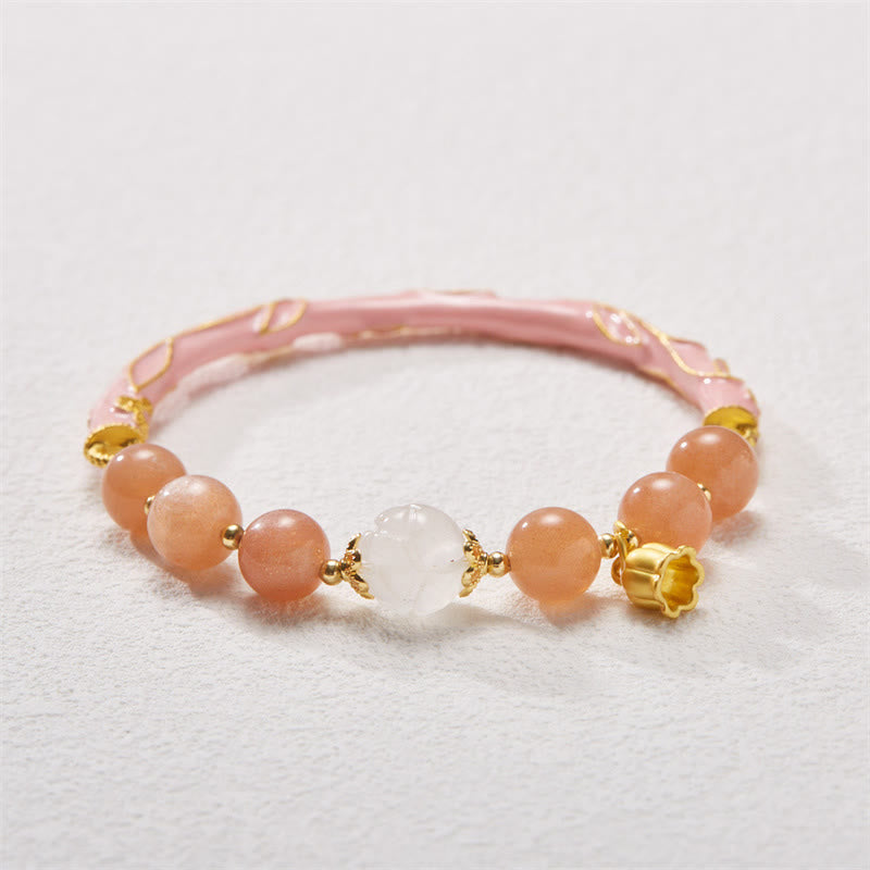 Buddha Stones Kamień słoneczny Złoty jedwabny jadeit Konwalia Charm Pozytywna bransoletka Bangle