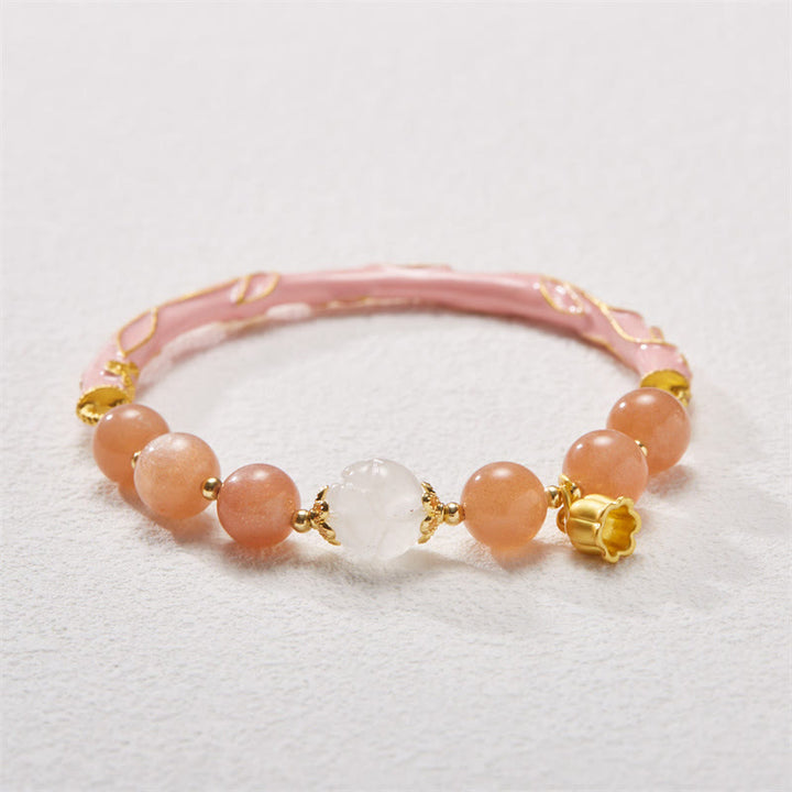 Buddha Stones Kamień słoneczny Złoty jedwabny jadeit Konwalia Charm Pozytywna bransoletka Bangle